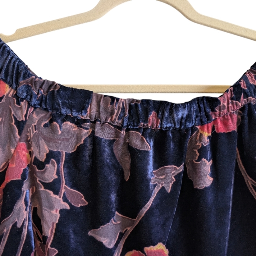 Skies Are Blue Burnout Blue Velvet Off Shoulder Blouse Shirt Size 8P - Picture 4 of 5